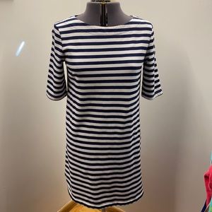 Navy and White Striped Short Sleeve Boat Neck Dress